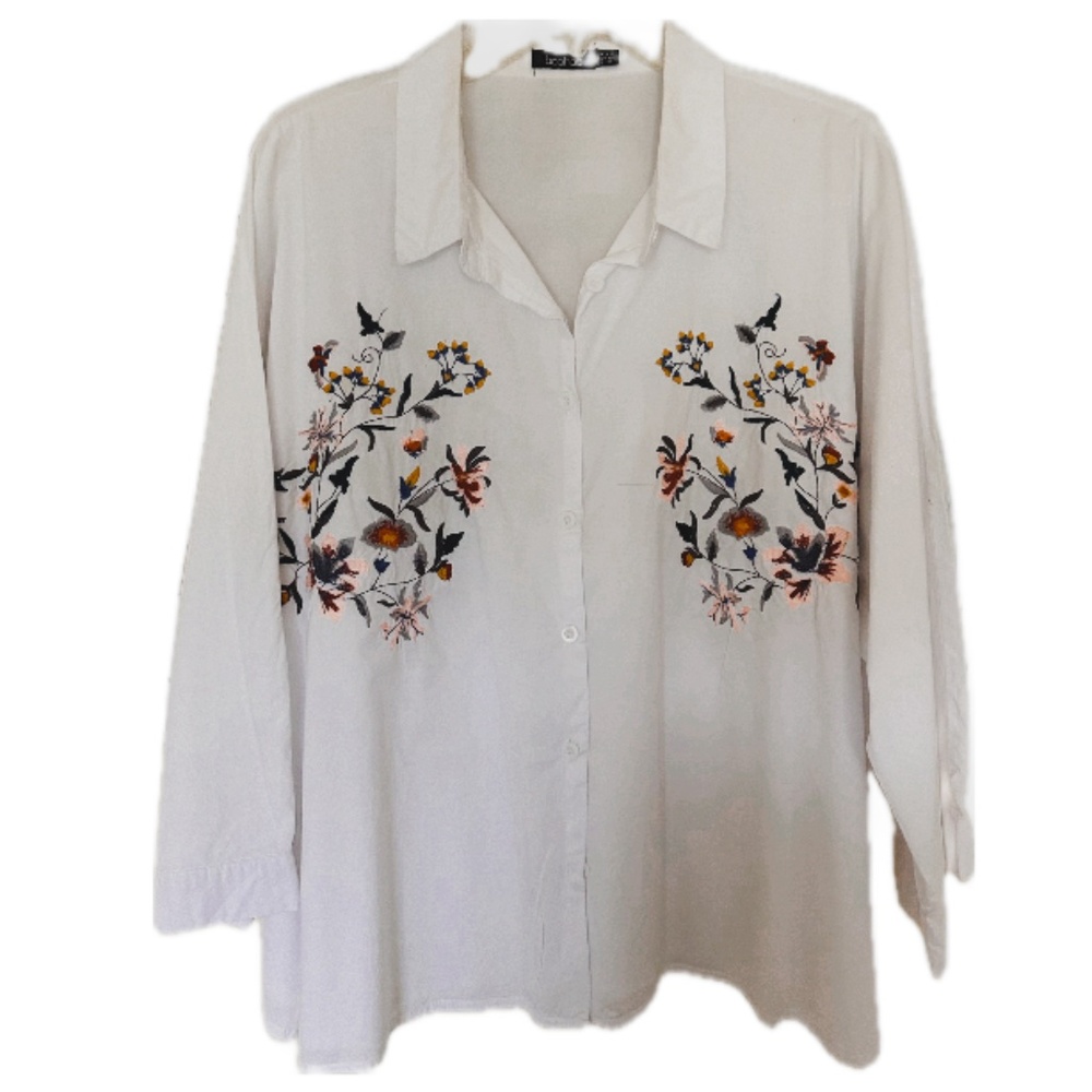 boohoo Embroidered Cotton Shirt Size 18 EUC